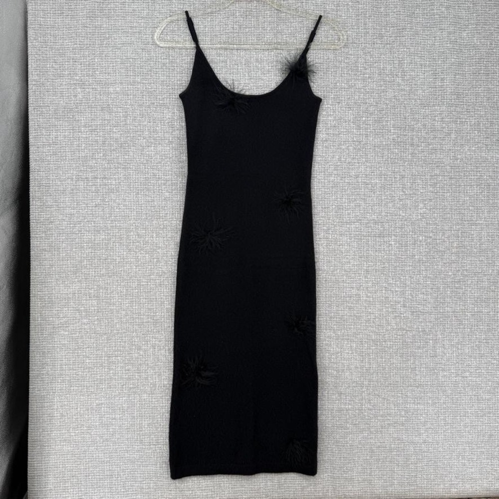 Bebe Cashmere Feather Midi Slip Dress Womens S Black Stretch Goth Y2K Vintage